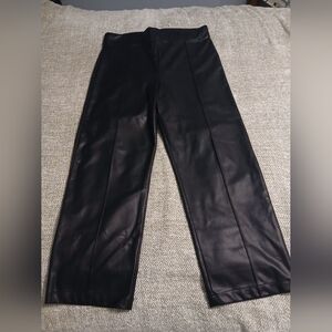 LOFT Black Faux Leather Wide-Leg Trousers